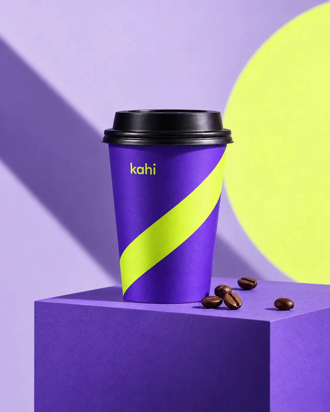 Kahi coffee cup campaign concept in violet and lime